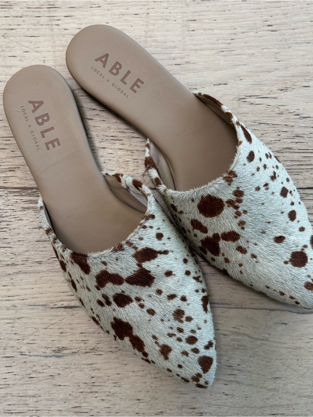 ABLE Brown & White Spotted Haircalf Pointed Mule